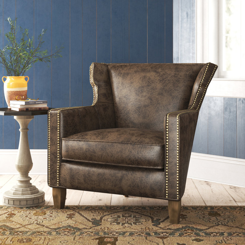 Steel Genuine Leather Wingback Chair Birch Lane